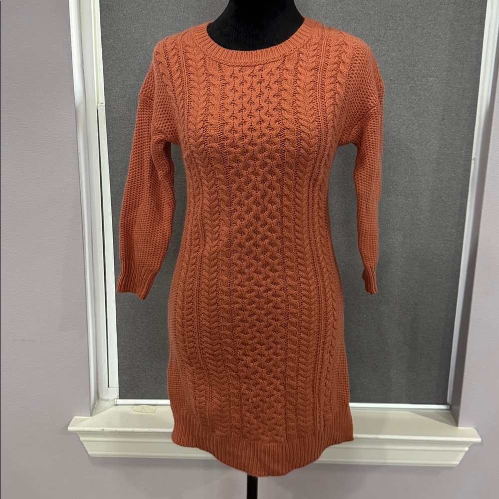 Pink Rose Cowl Neck Sweater dress- Rich Orange